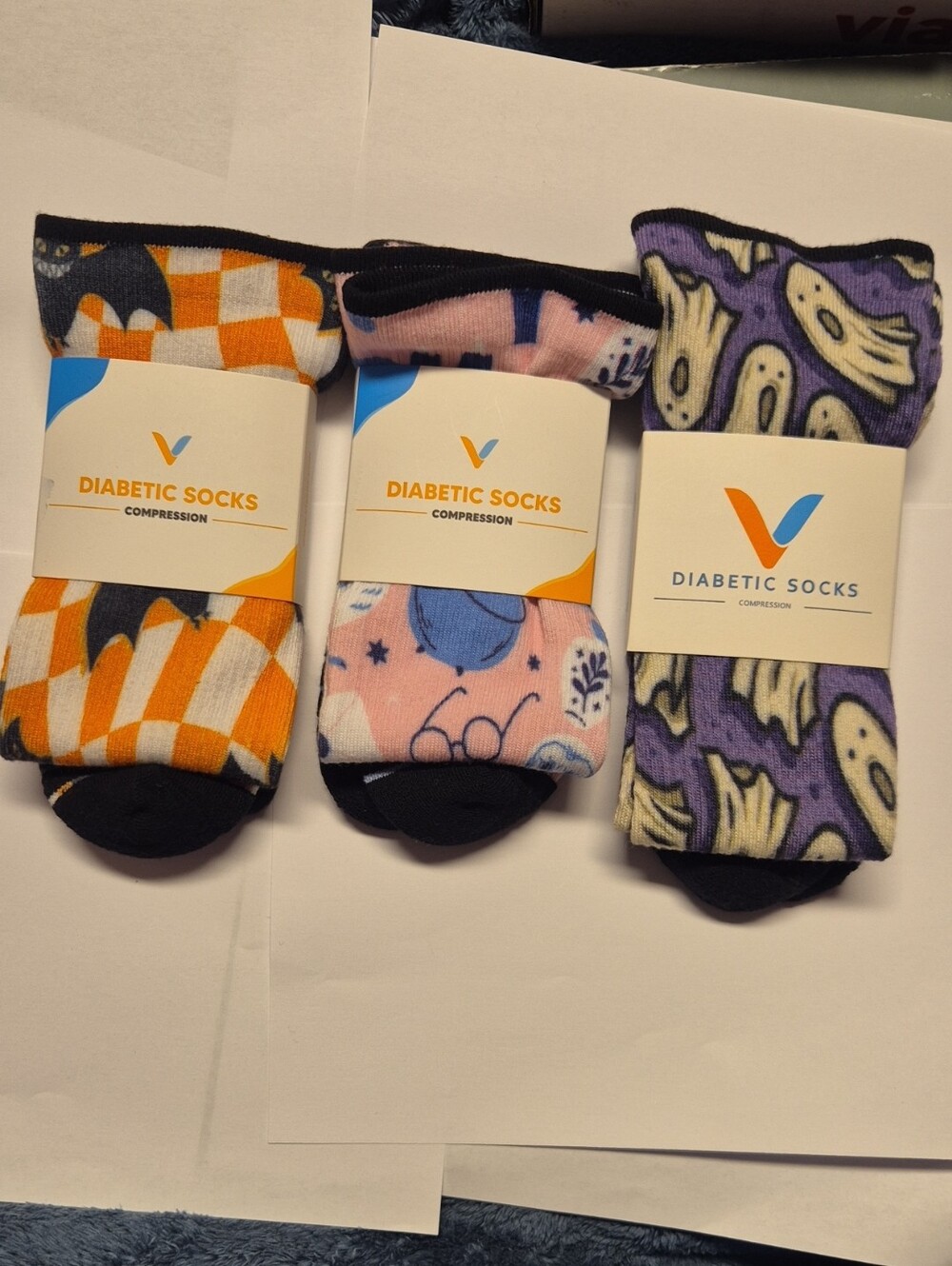 3 Pack Diabetic Compression Viasox Socks Halloween Large
